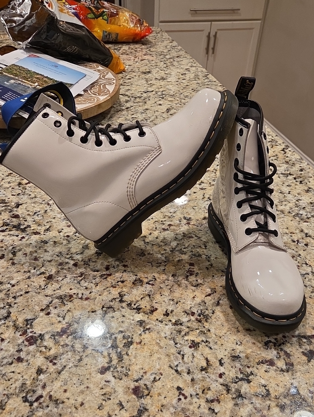 Dr. Martens 1460 Patent White Boots.  Size 9 Women.